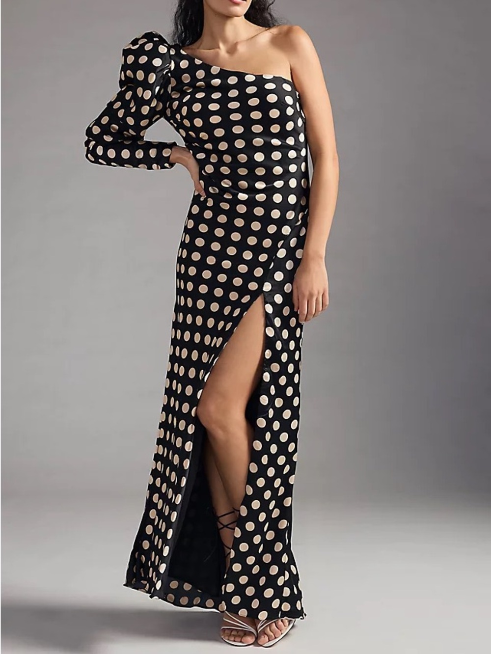 NWT Ieena Mac Duggal 26515 Puff Sleeve One Shoulder Dress Polka Dot Sz 0